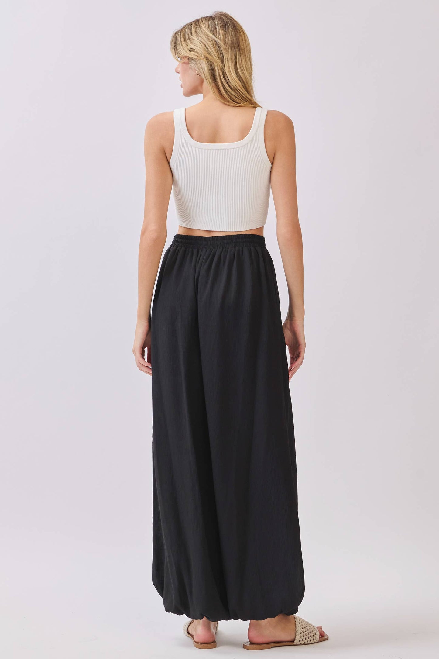 Black Lined Flowy Gathered Wide Leg Pants