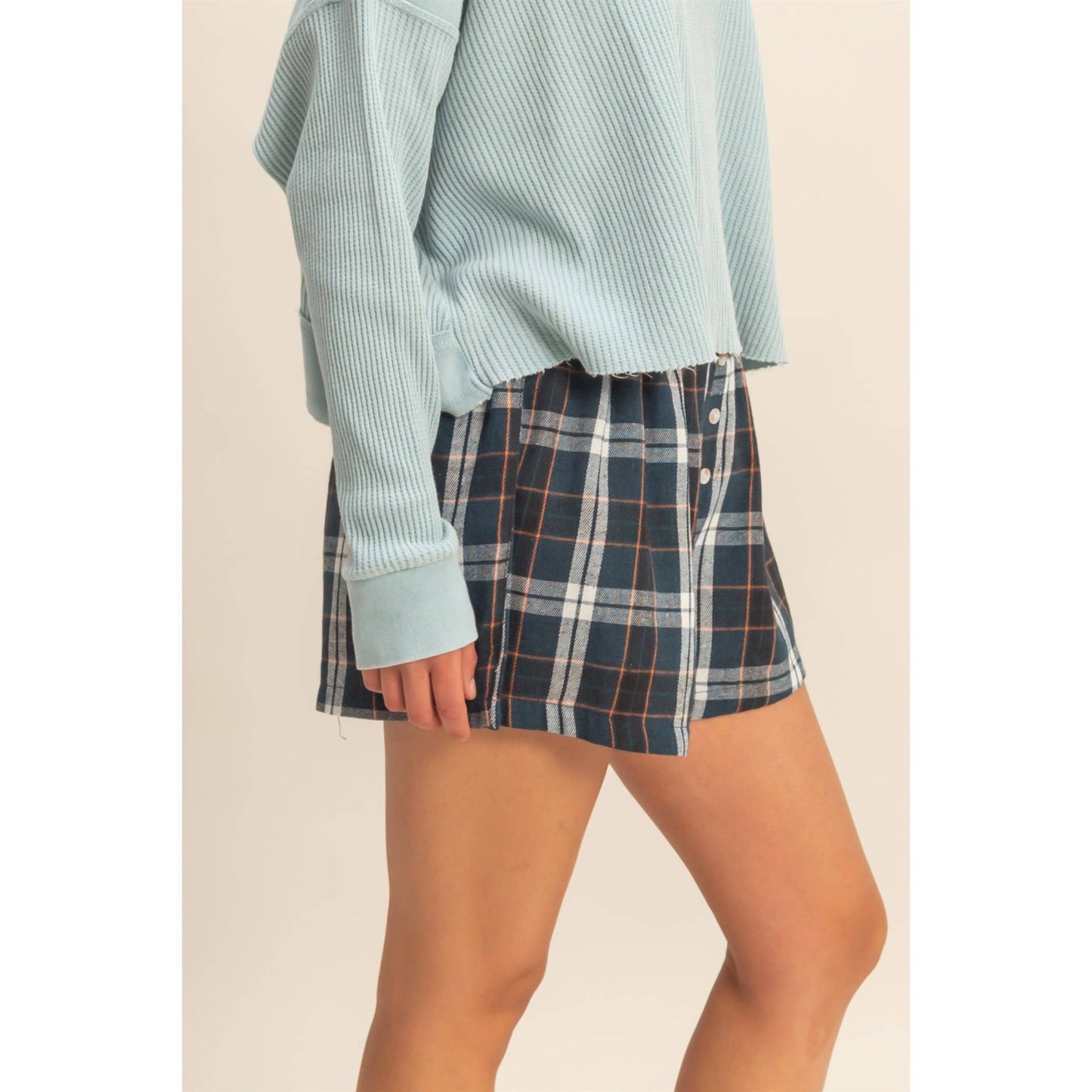 Navy Button-Front Flannel Boxer Shorts