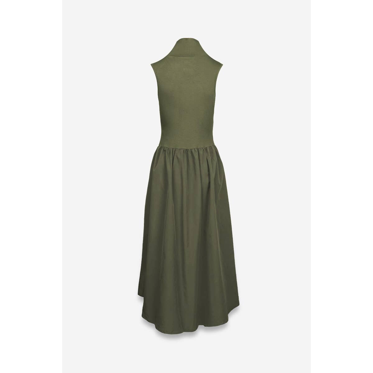 Olive Sleeveless Mock Neck Midi Dress - 137072