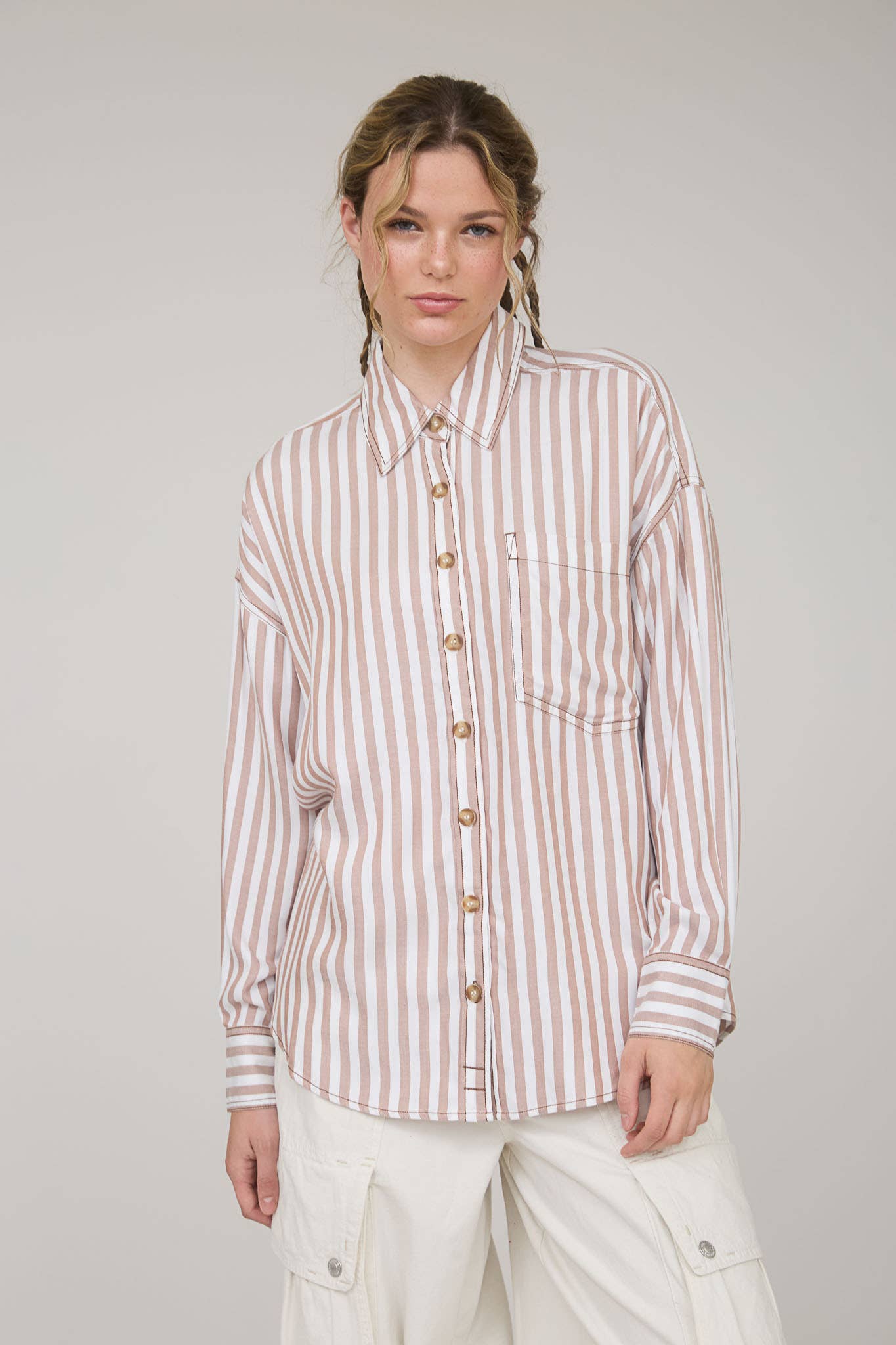Brown Striped Soft Button Down Shirt