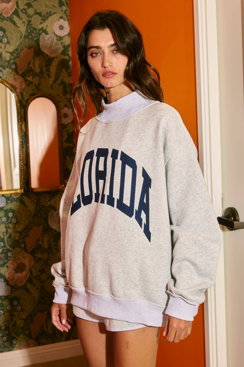 Heather Grey FLORIDA Cozy Cotton Reversible Mock Neck Sweatshirt