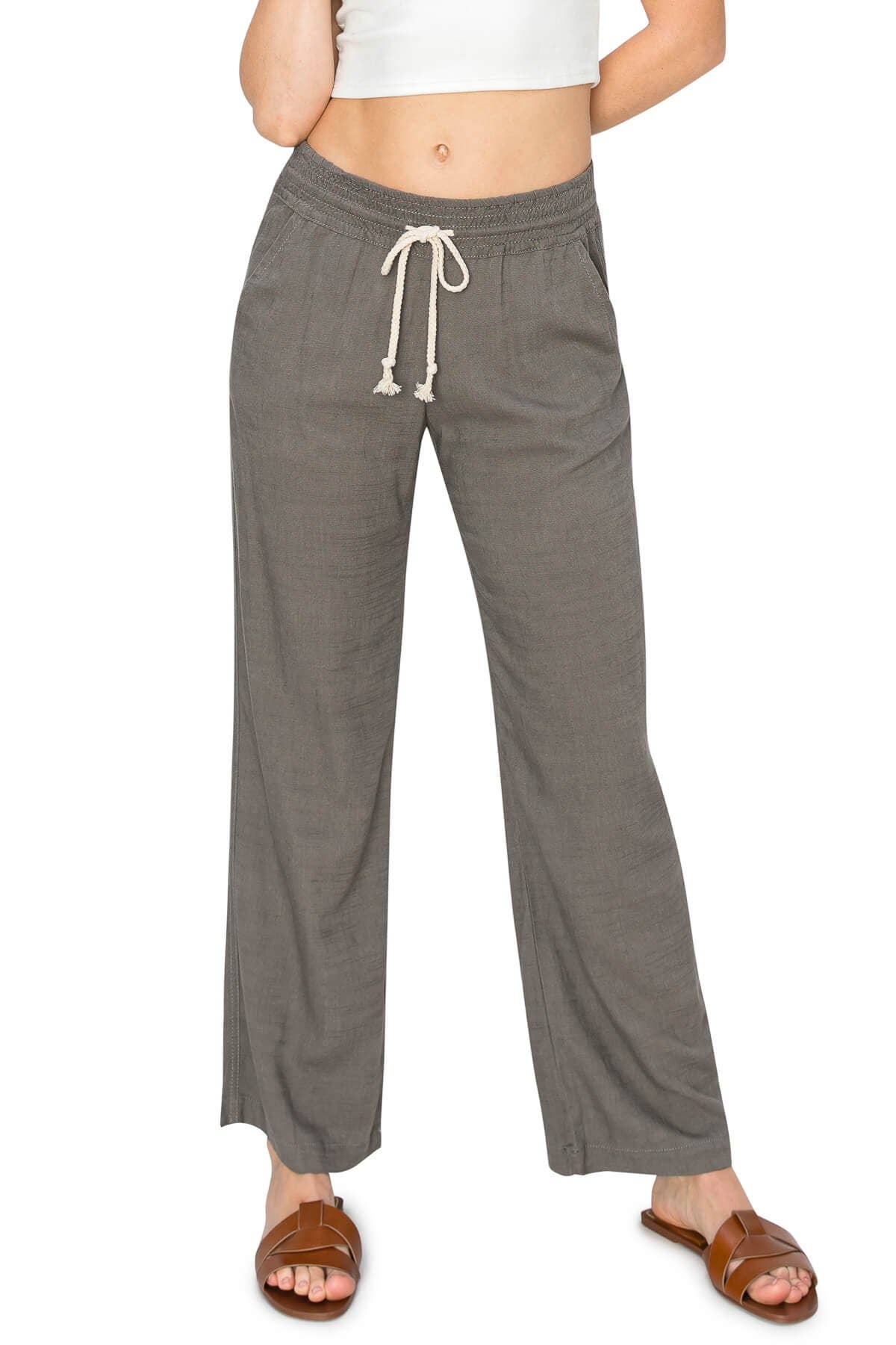 Grey Linen Blend Relax Fit Pants - 137024