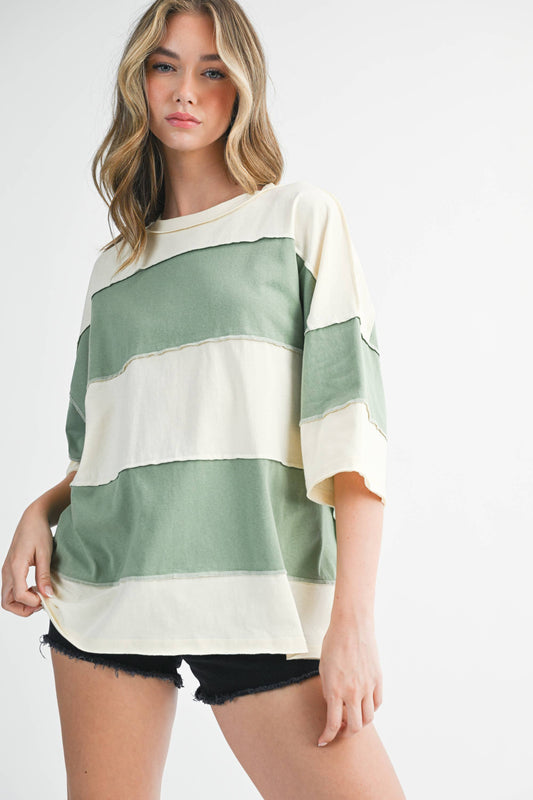 Butter Green Polly Color Block soft Cotton Top