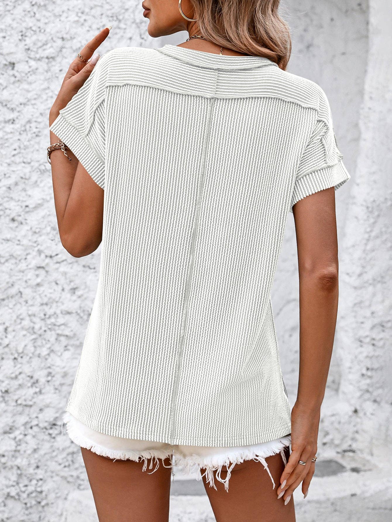 White Backstitch Knit Casual Top- 148067