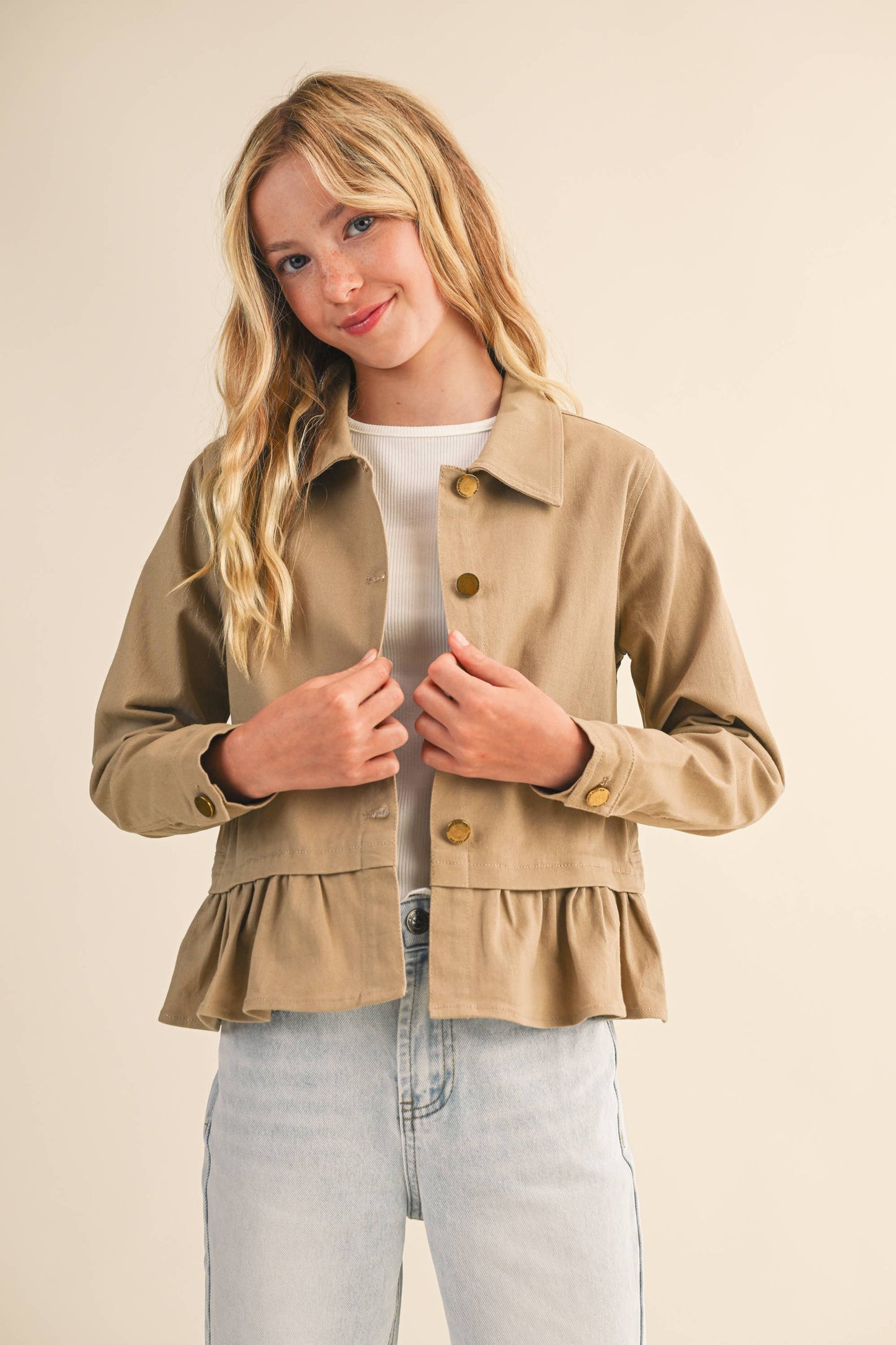 Khaki Cropped Tulip Bottom Field Jacket