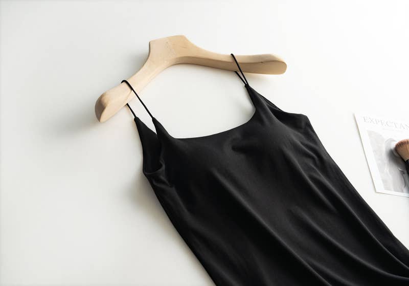 Black Camisole Daily Basic Shelf Bra Tank- 180429
