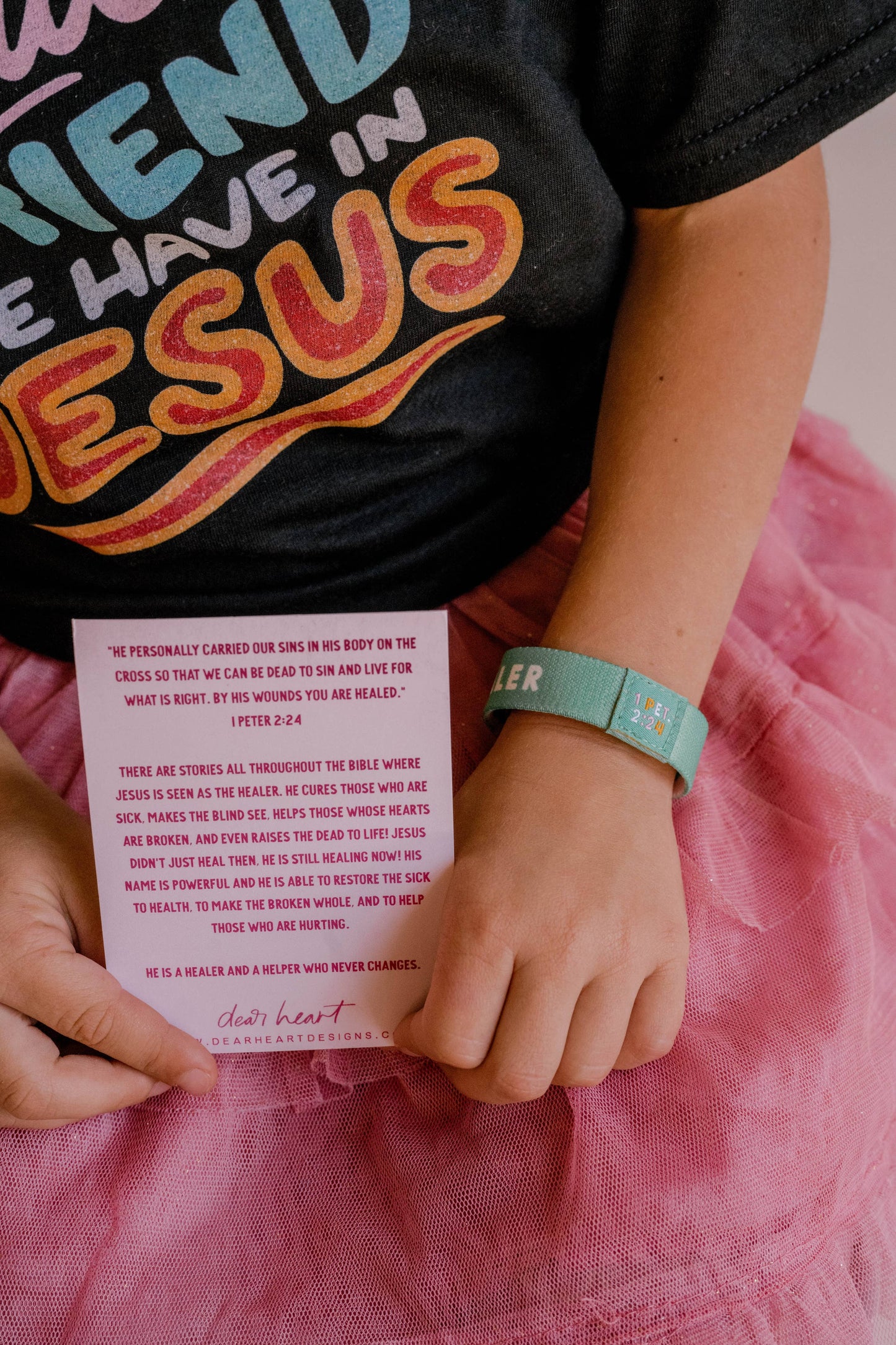 Green Band Jesus Heals Kids Bracelet - "He is a Helper & Healer"