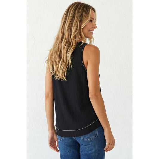 Black/ White Contrast Stitch Detail Sleeveless Top -149848