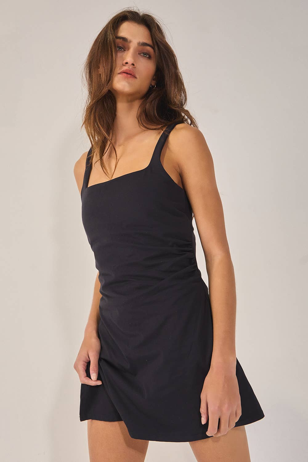 Black Racer Back Sporty Dress Built-in Shorts
