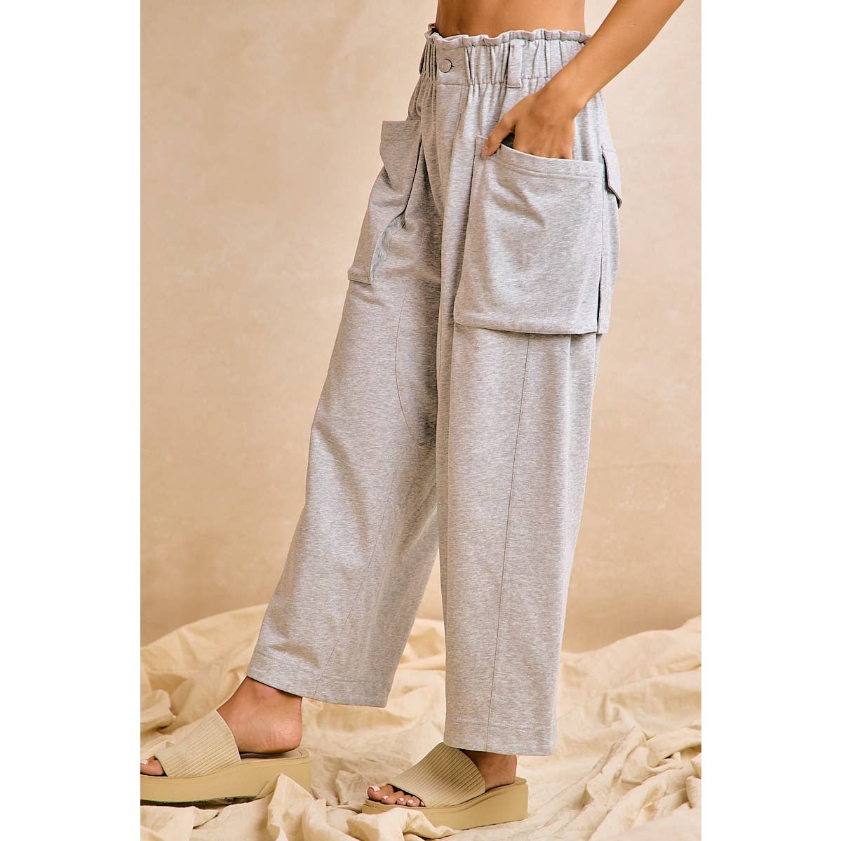 Denum Blue French Terry Wide Leg Pants-131956