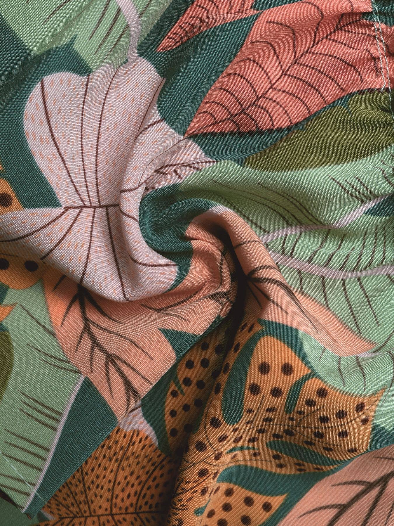 Green Tropical Plant Print Shorts- 115135