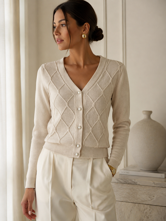 Oatmeal Signature Diamond Cardigan-150274