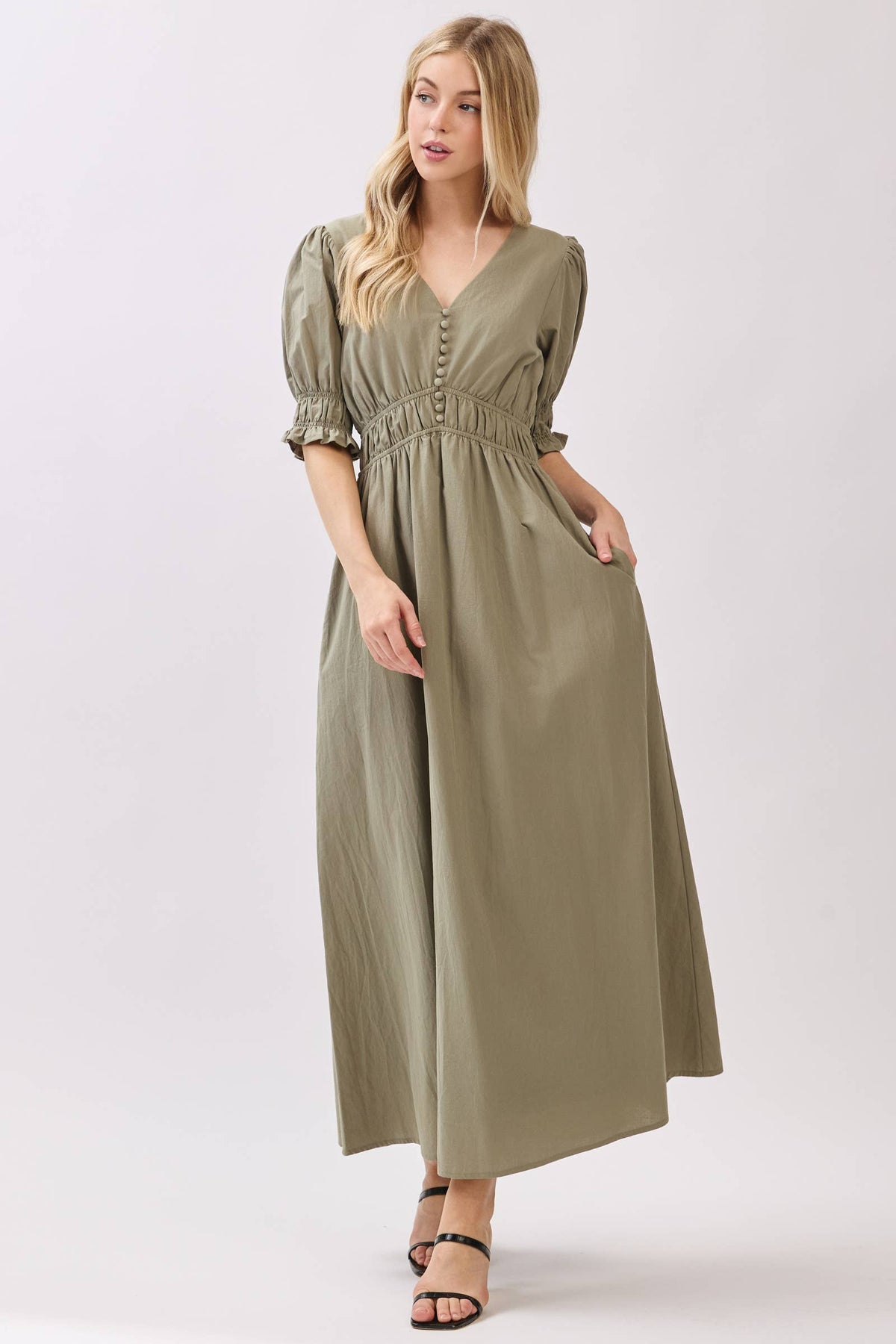 Olive A-line Maxi Dress-126216