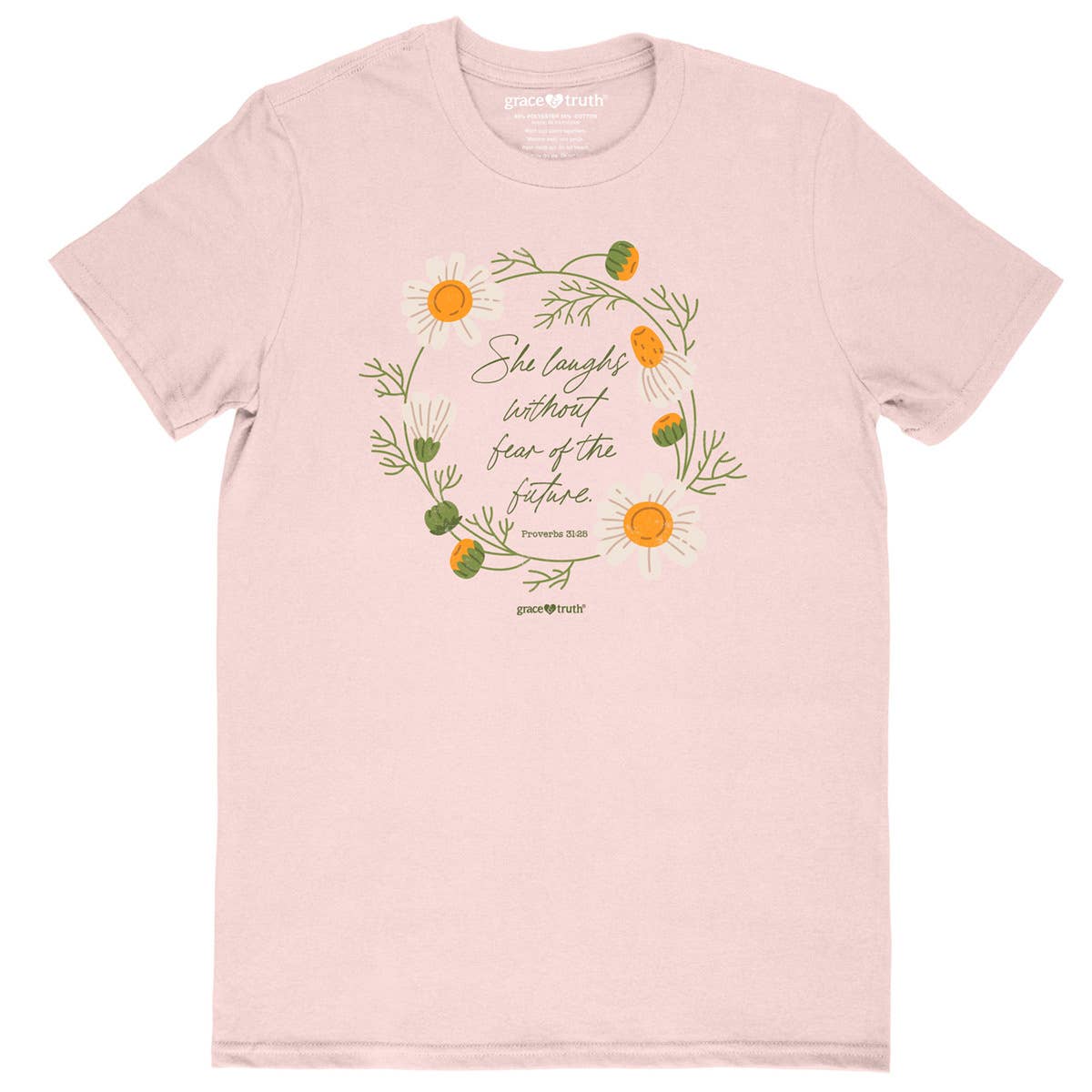 Blush Pink 'Laugh Daisies' Womens T-Shirt-106129
