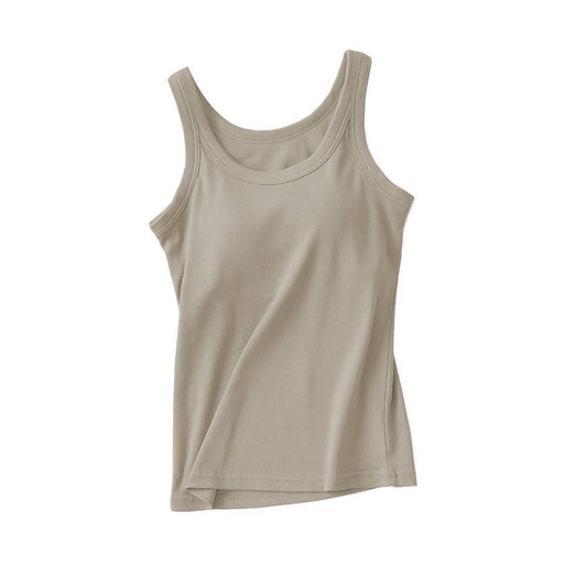 Beige Essential Rib W/ Built In Bra Tank Top-183989