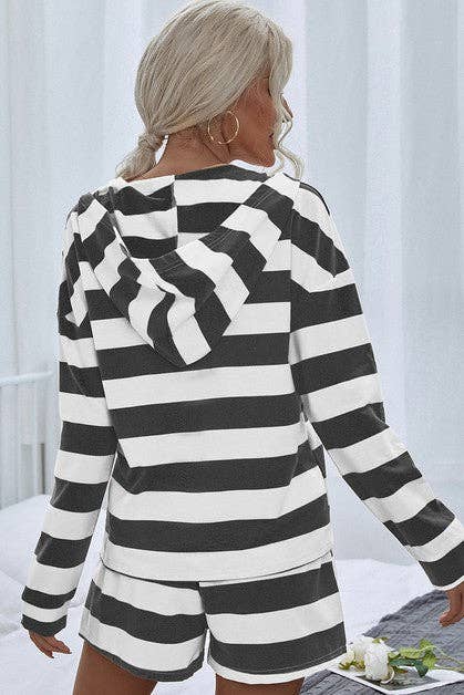 Two Pieces Aqua Blue Striped Oversized Long Sleeves Set