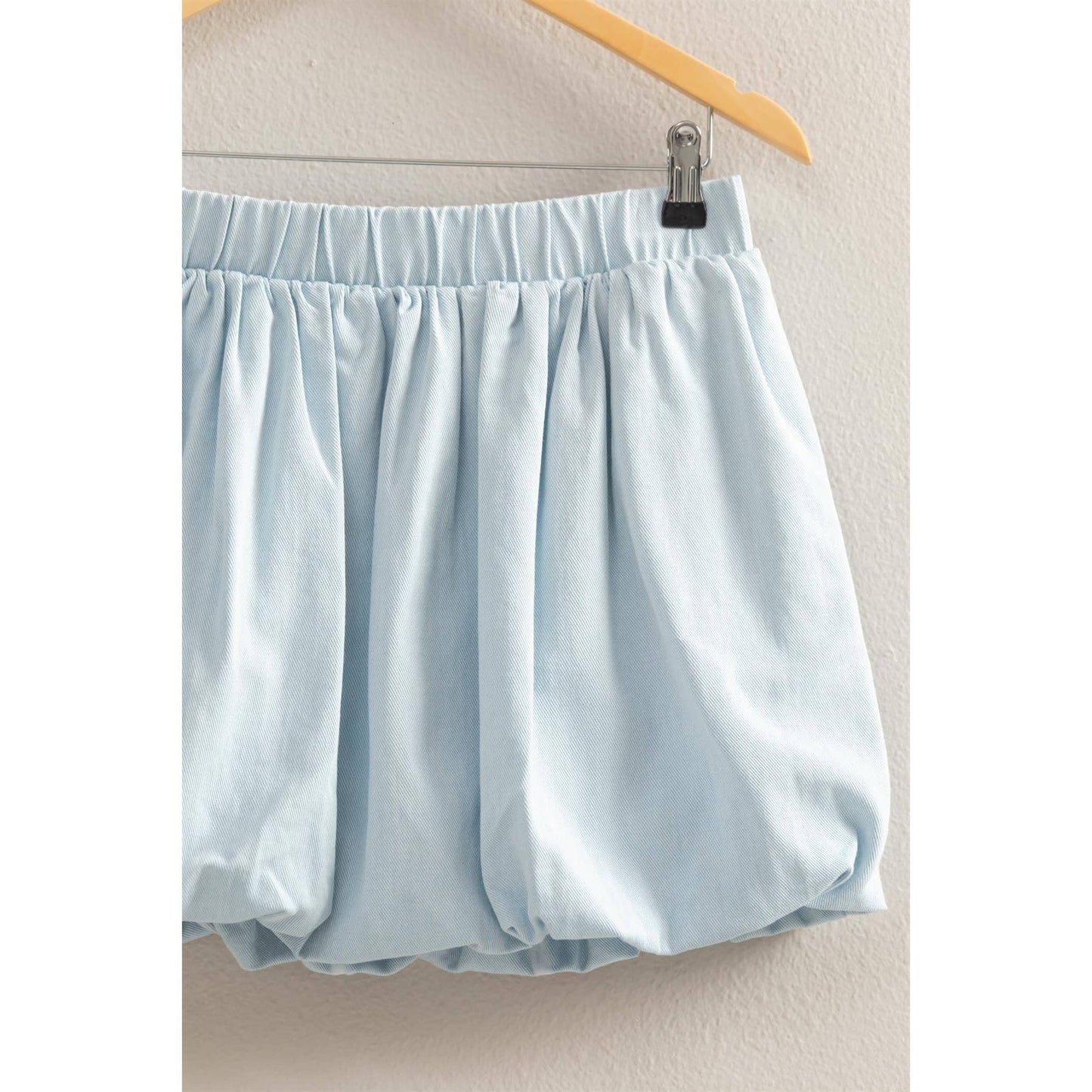 Trendy High Waist Woven Bubble Skirt: ICE BLUE