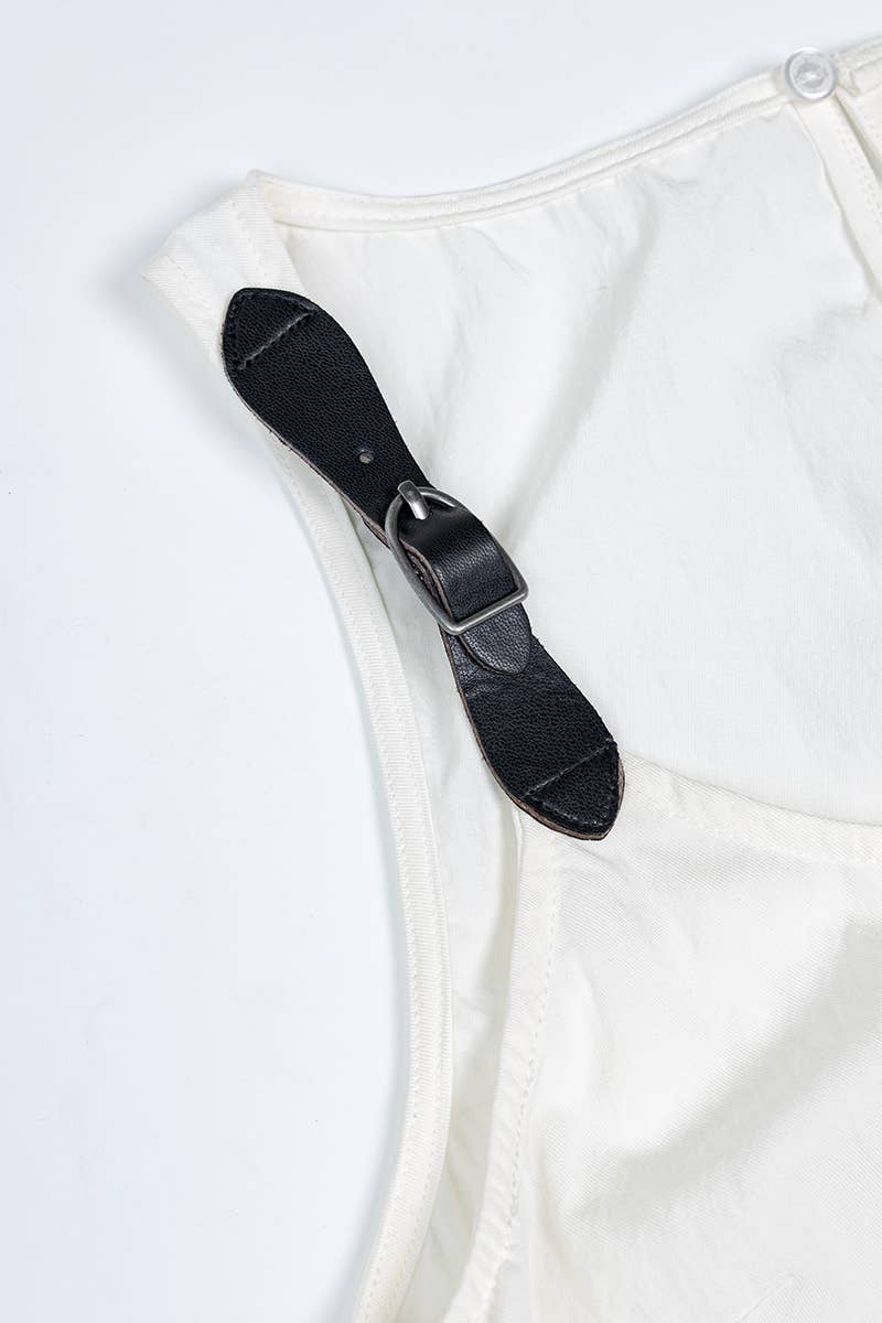 Stone Buckle Strap Button Up Tank - 189739