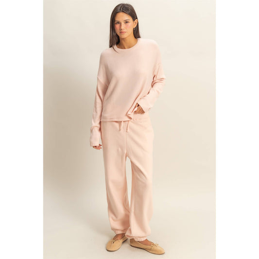 Dusty Pink Drop Shoulder Long Sleeve Knitted Top