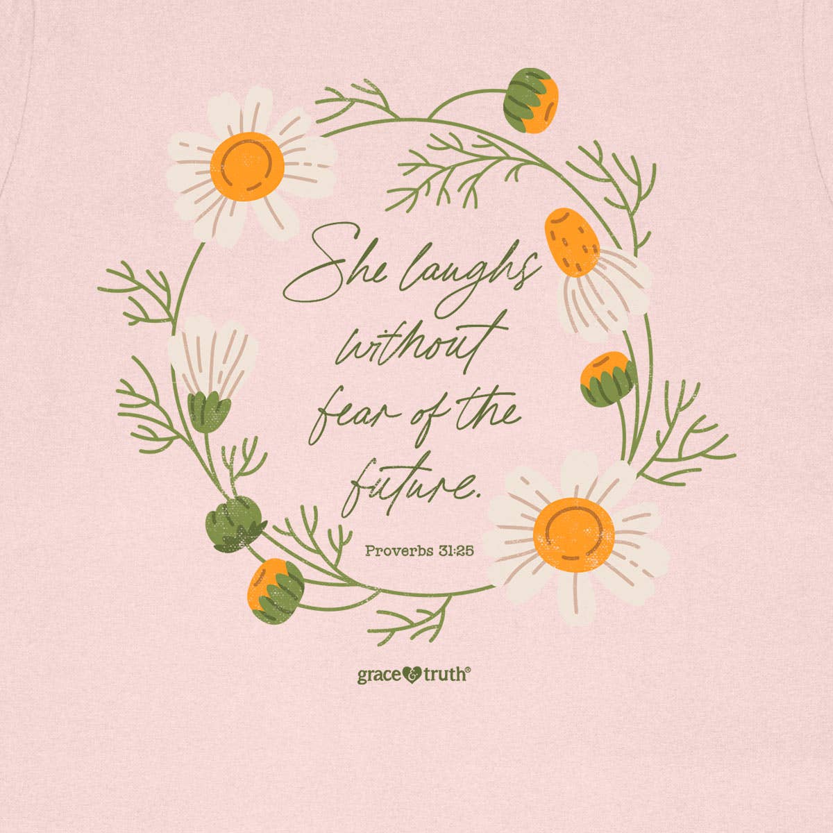 Blush Pink 'Laugh Daisies' Womens T-Shirt-106129