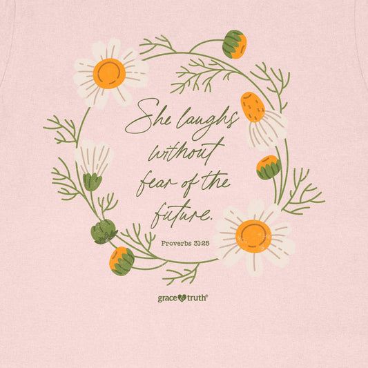 Blush Pink 'Laugh Daisies' Womens T-Shirt-106129
