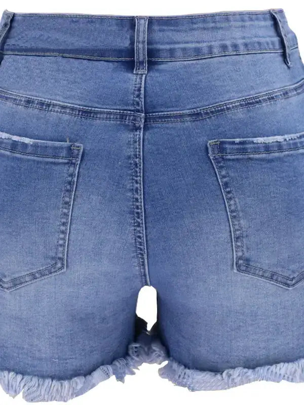 Denim High-Rise Distressed Stretch Shorts