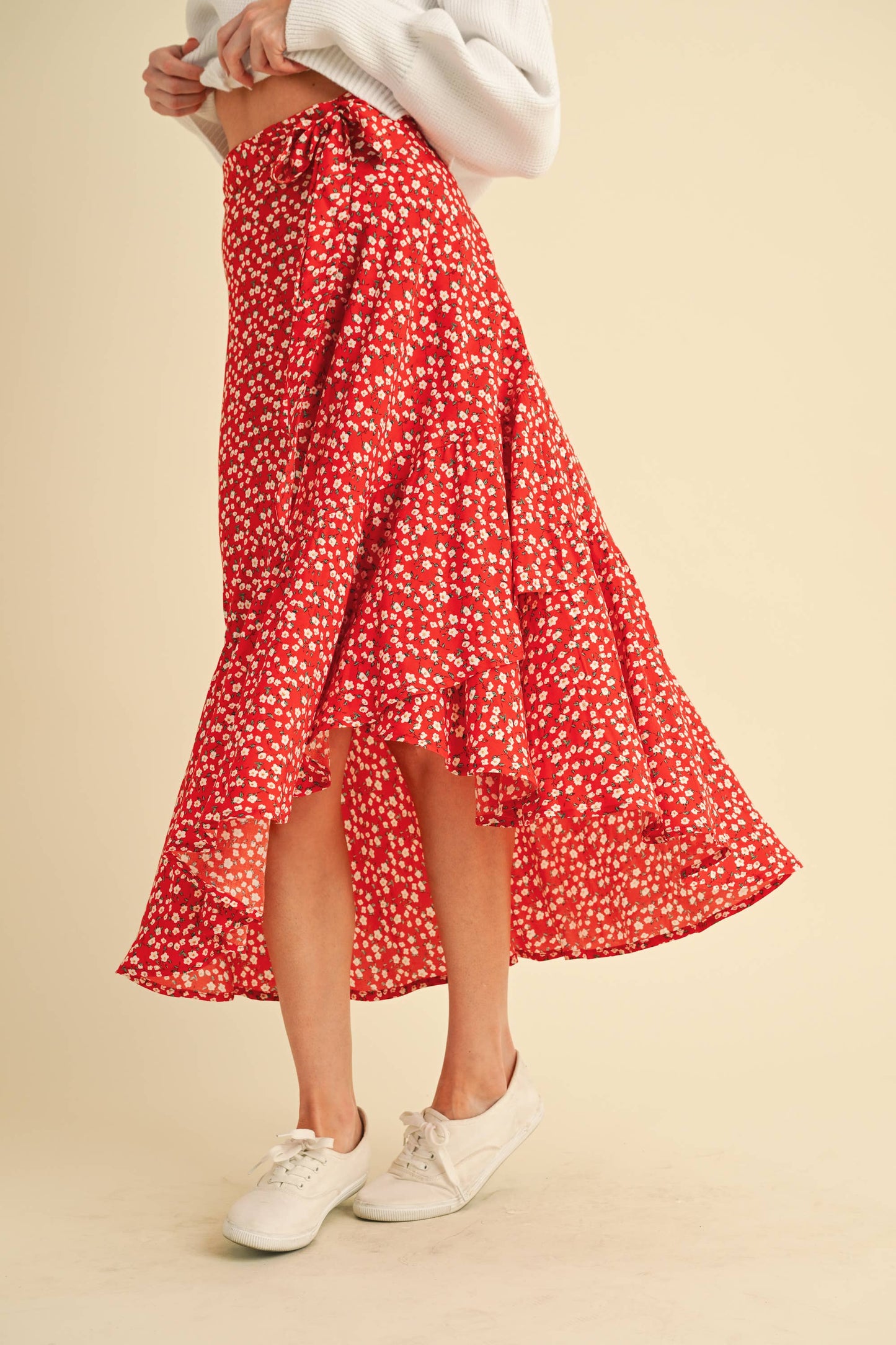 Peach w/ Multi Color Floral Berti Wrap Skirt-137135