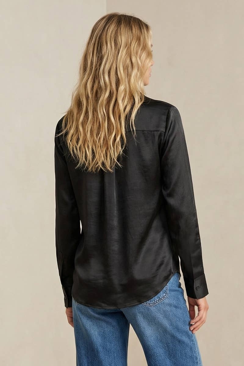 Black Linen Blend Collar Shirt  - 145085