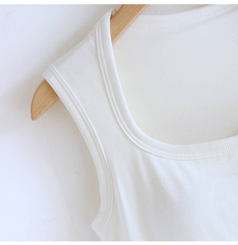 Black Queen-Anne Neck Built-In Bra Tank Top-184405