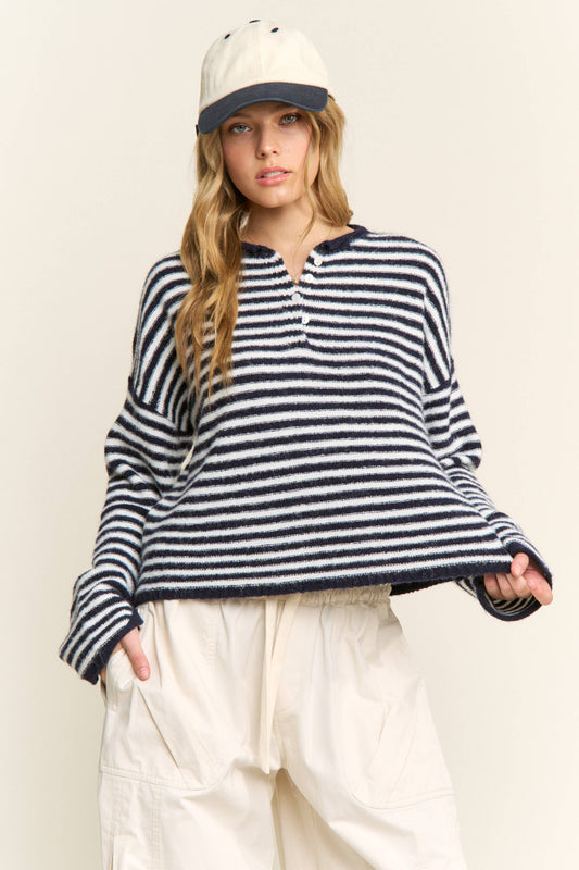 Navy Striped Pullover Sweater - 151132