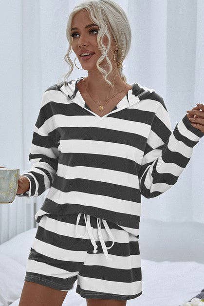 Two Pieces Aqua Blue Striped Oversized Long Sleeves Set