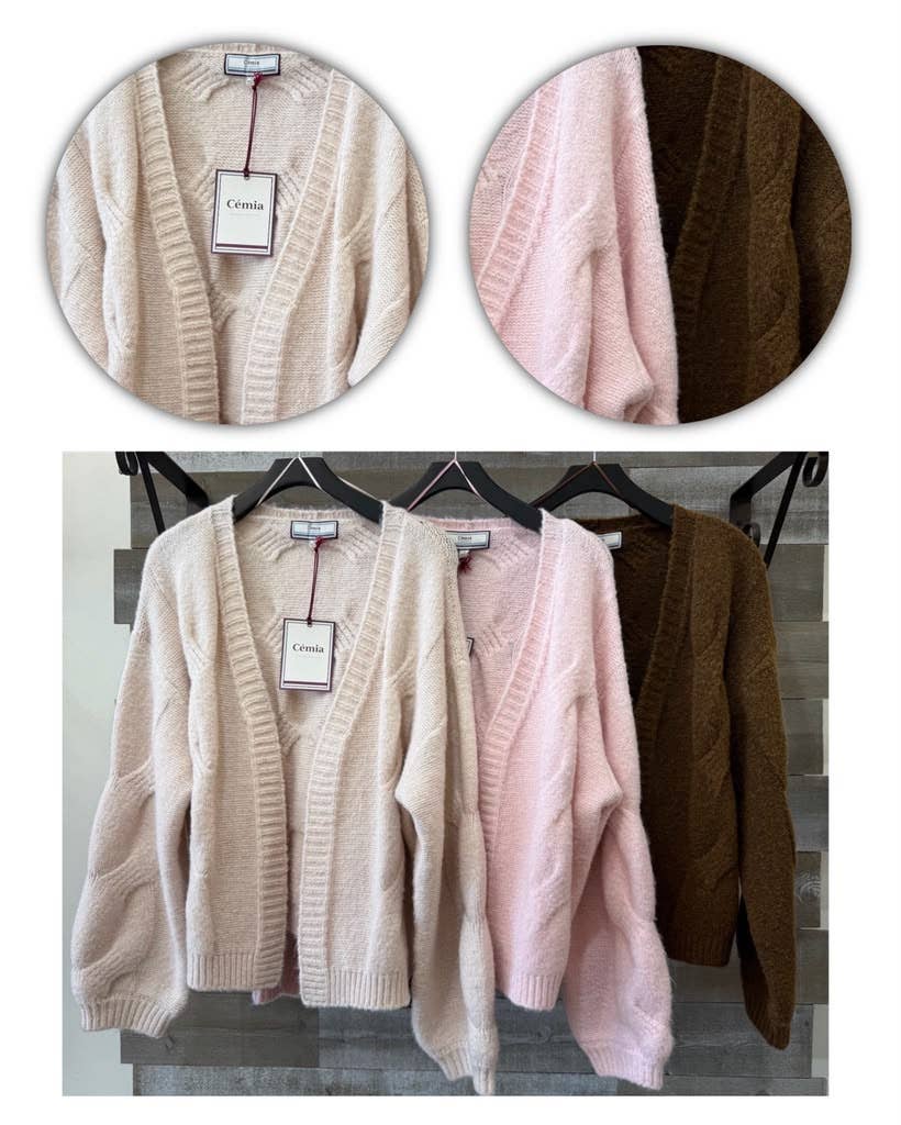 Taupe Chunky Cable Knit Open Cardigan-150190