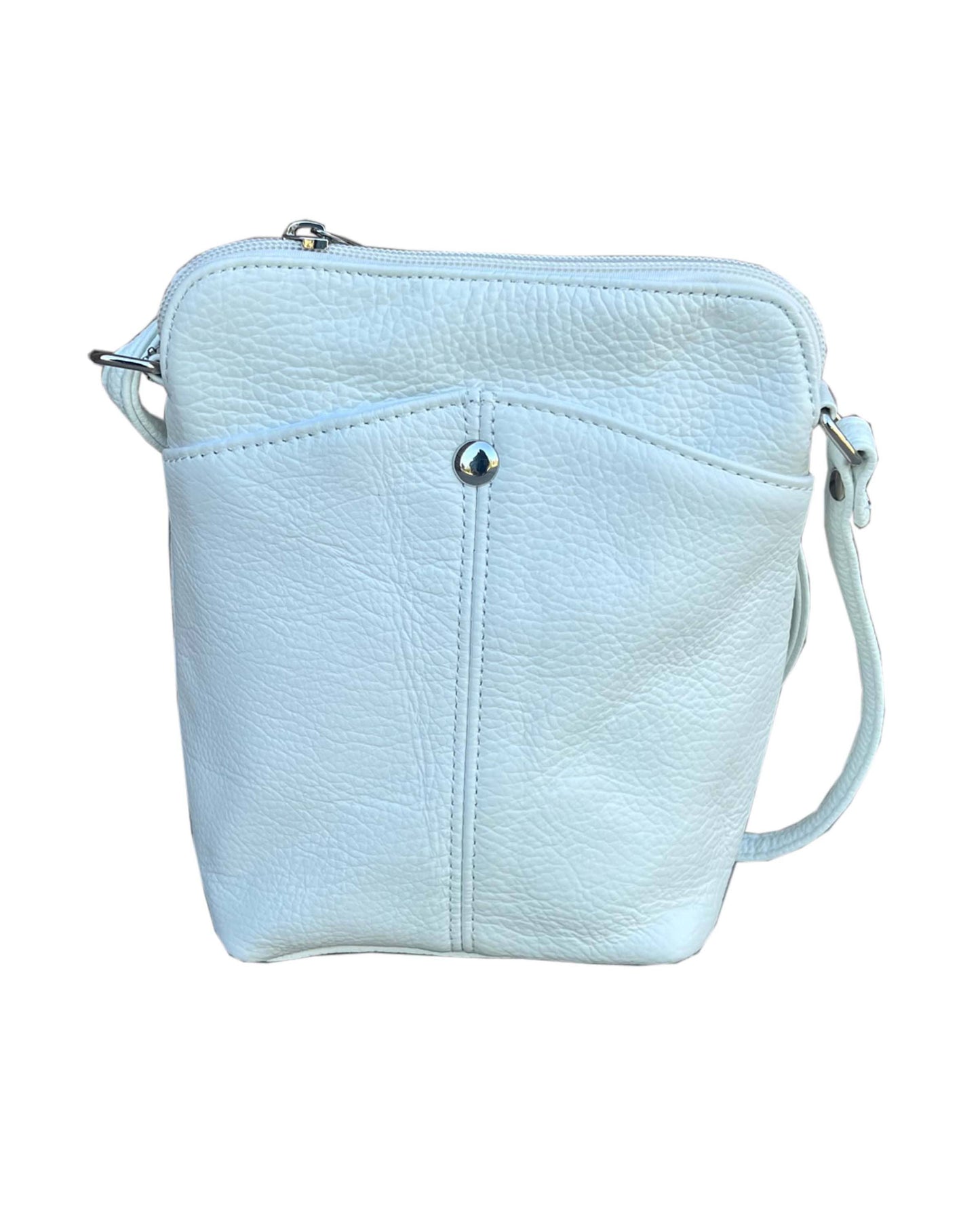 White/ Navy / Gray Leather Mini Crossbody Shoulder Bag