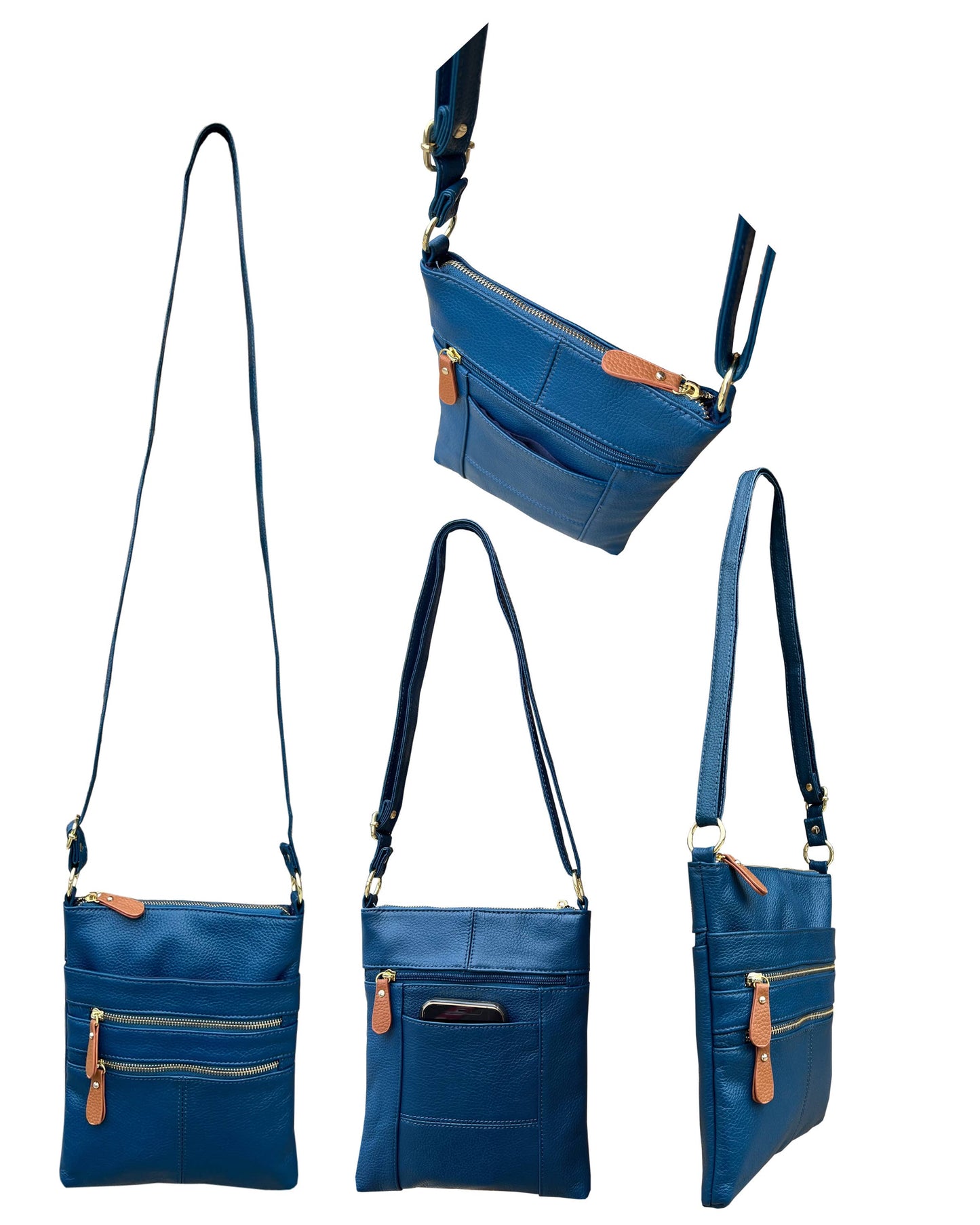 Black or Blue Leather Crossbody with Multiple Compartments