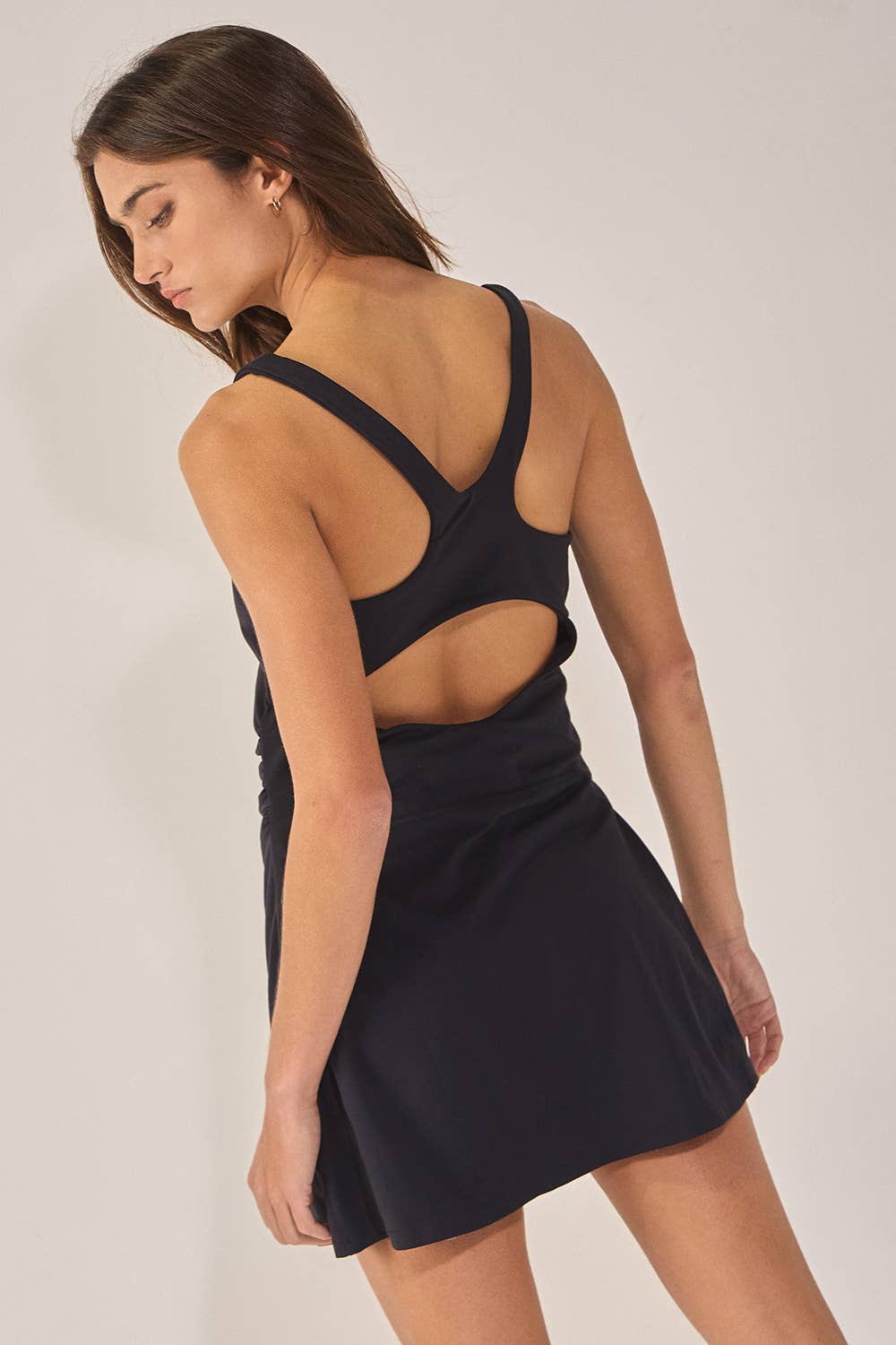 Black Racer Back Sporty Dress Built-in Shorts