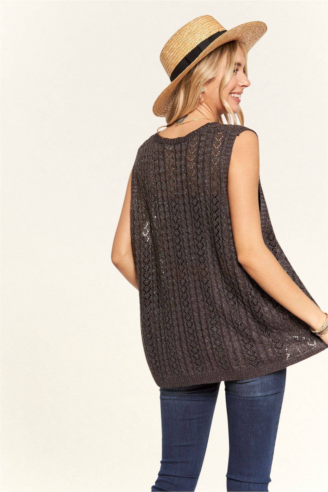 Grey Oversized Open Knit Vest /One size - 143302