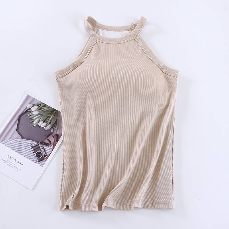 Nude Round Neck Halter Built-In Bra Tank Top- 180444