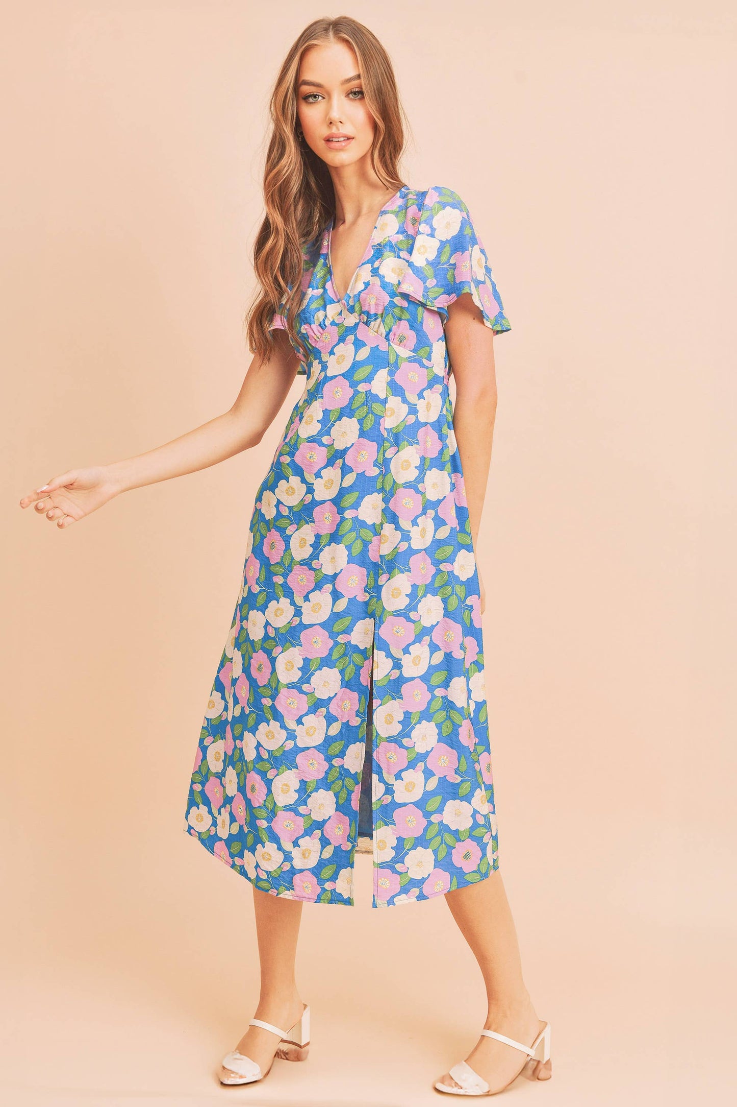 Blue w/ Pink Floral Inessa Dress-124109