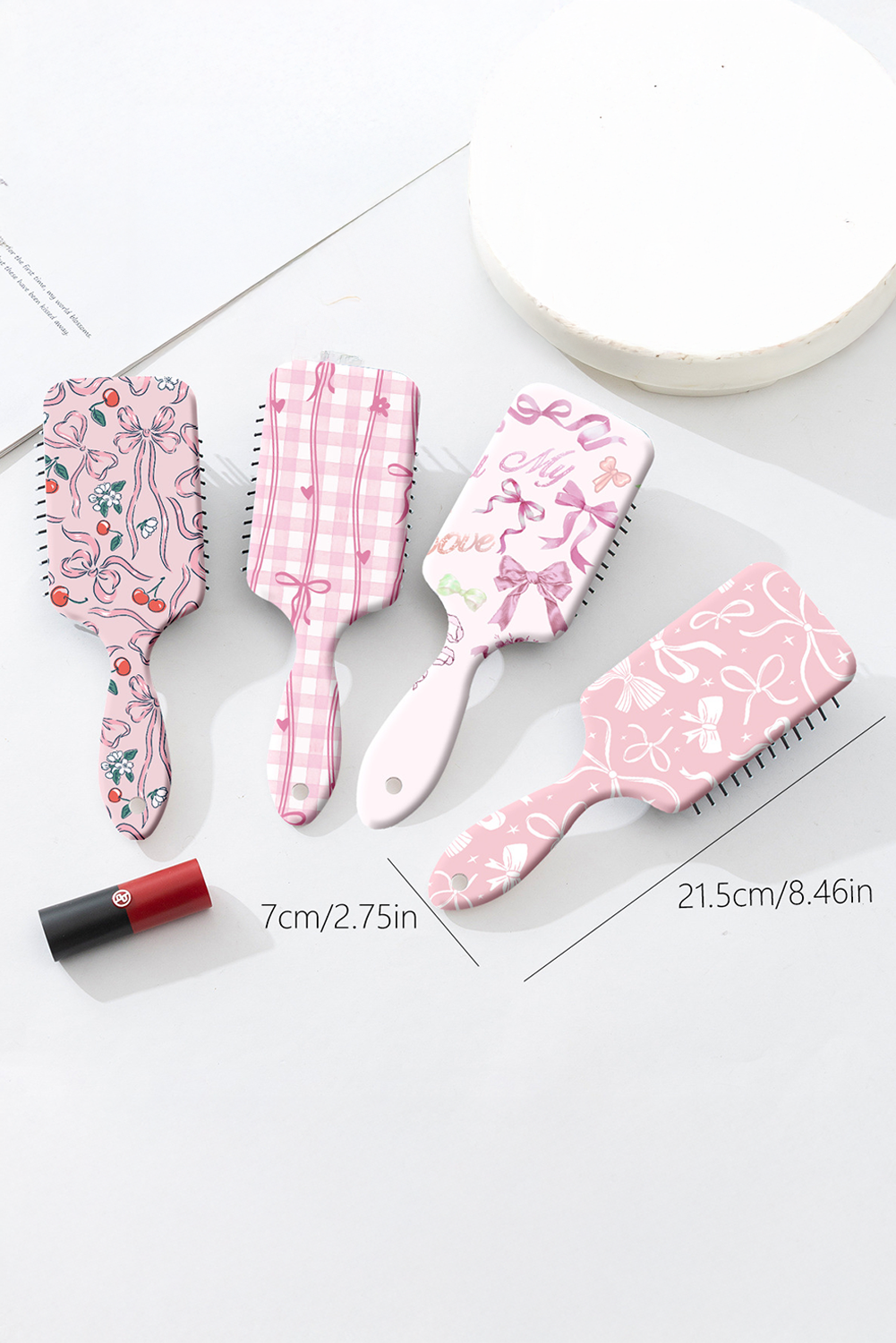 Pink Bow Print Paddle Anti-Static Air Cushion Hair Brush