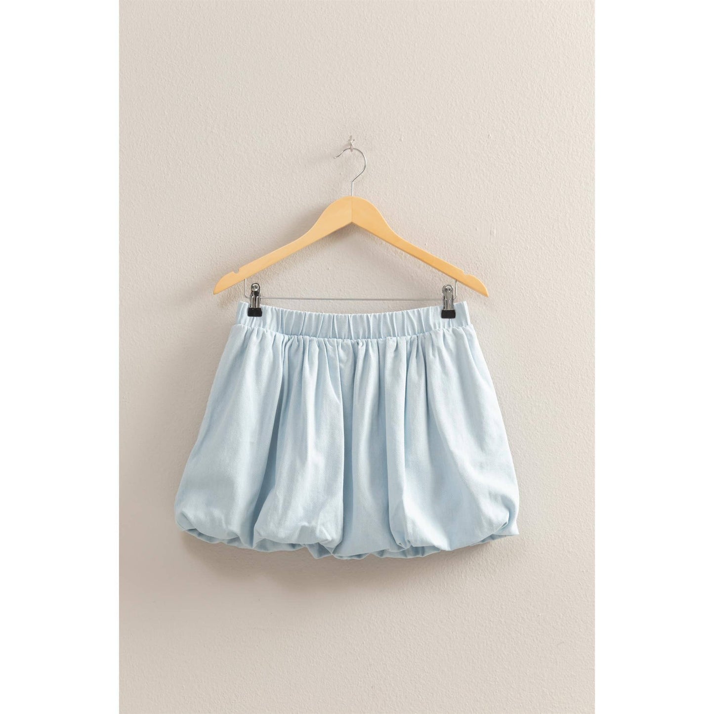 Trendy High Waist Woven Bubble Skirt: ICE BLUE