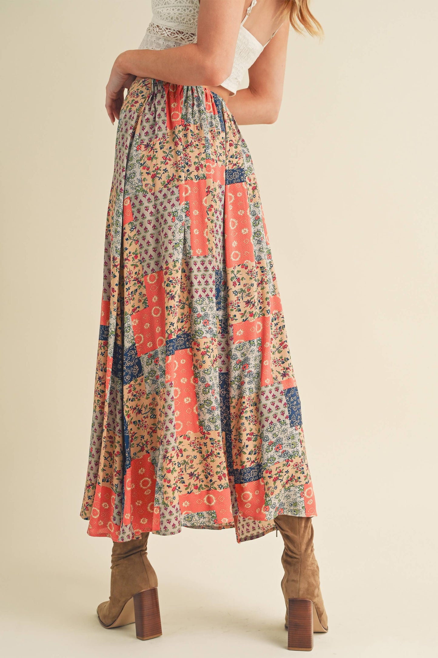 Orange and Tan Contemporary Bradyn Print Skirt-130773