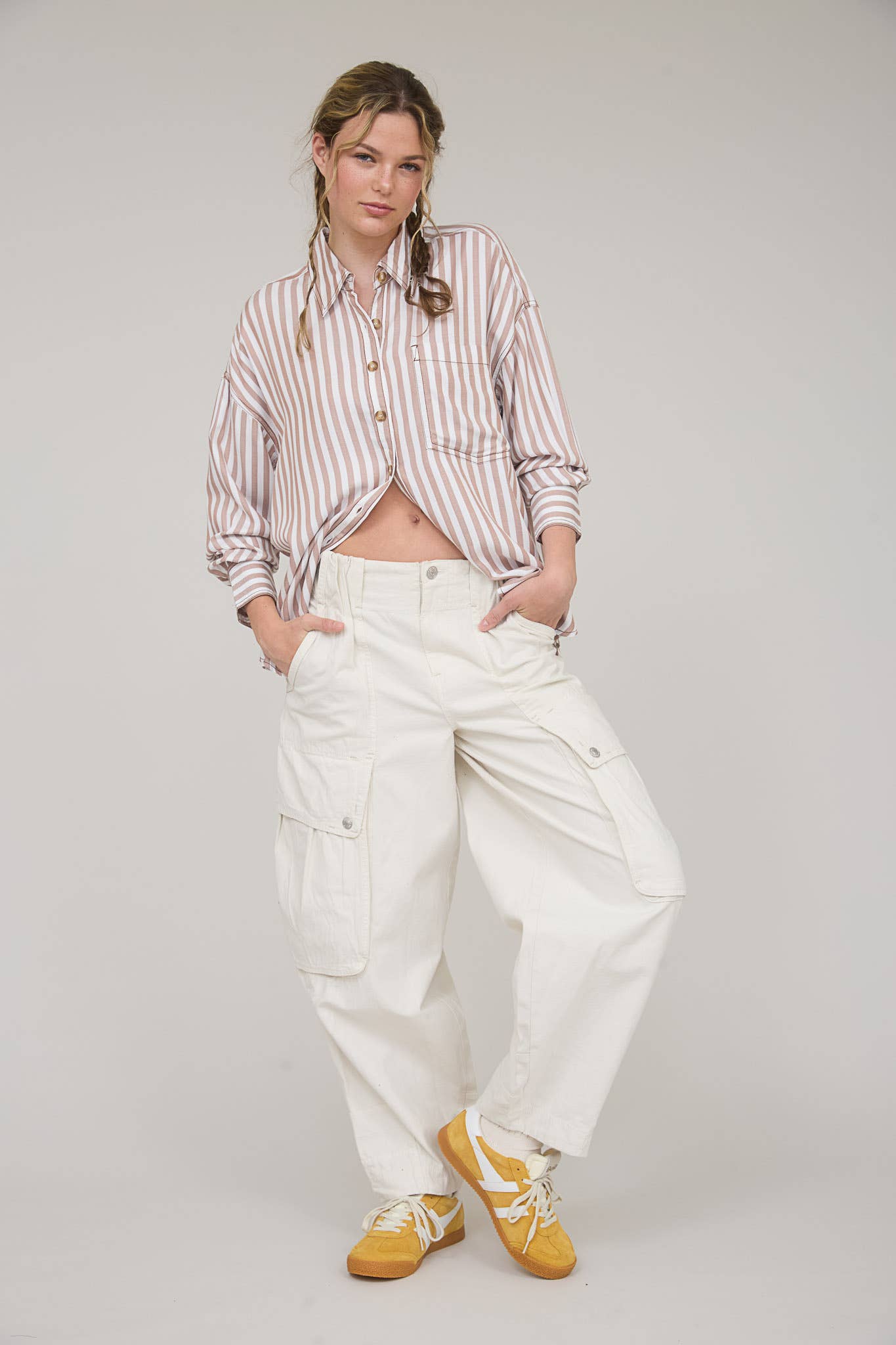 Brown Striped Soft Button Down Shirt