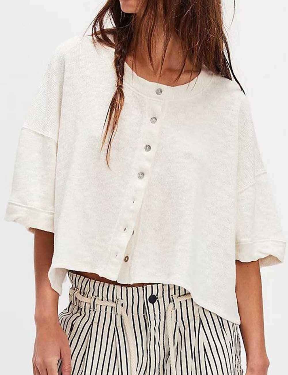 White Midi Sleeves Knitted Summer Cardigan - 150205