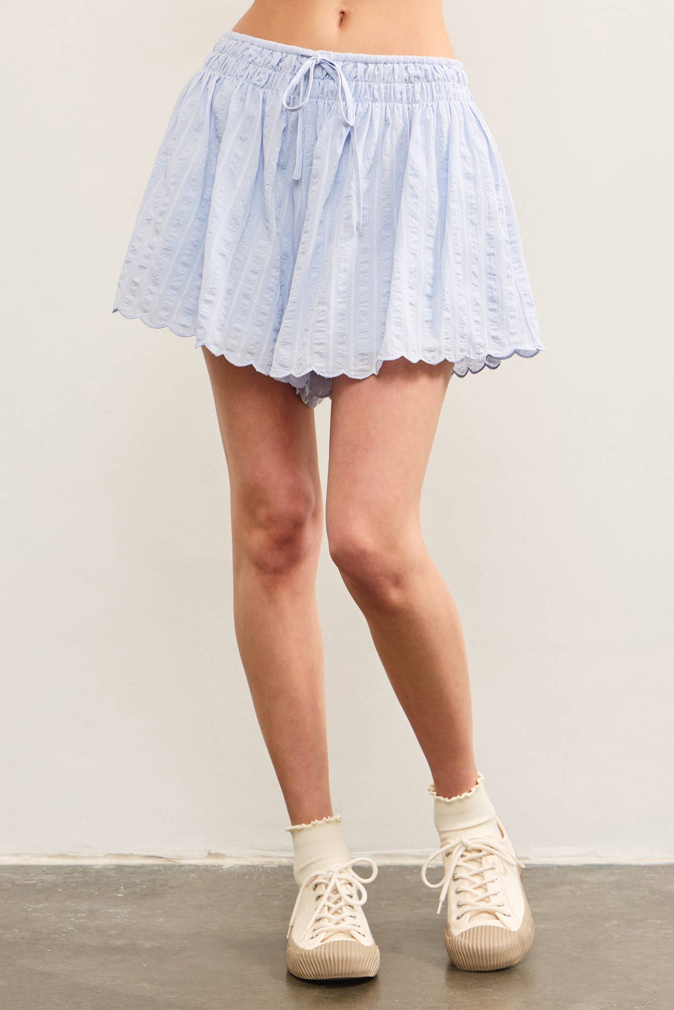 Light Blue Scallop Hem Shorts- 112478