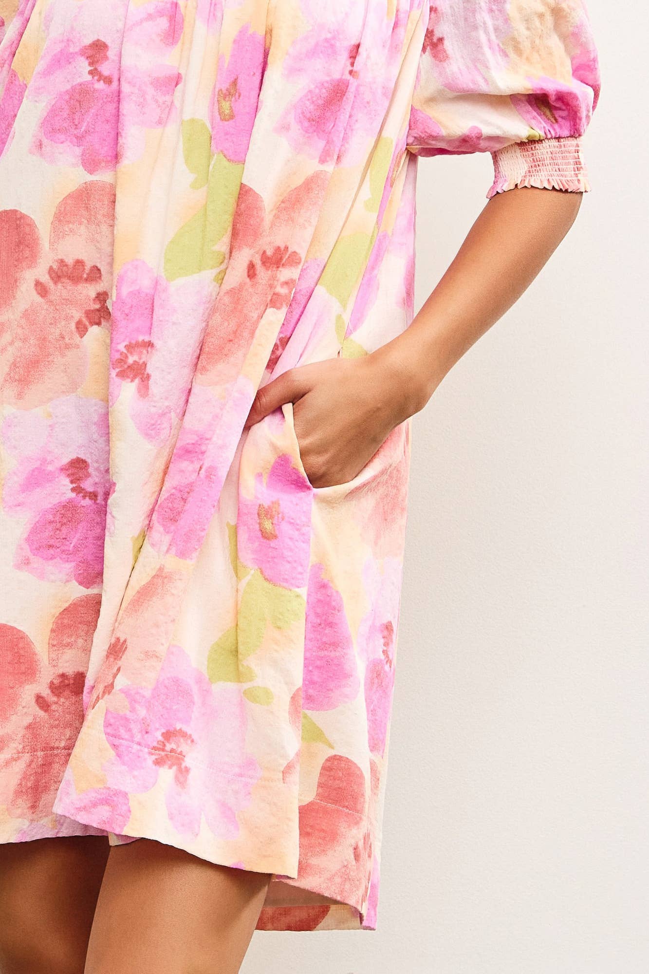 Pink Abstract Bloom Off-Shoulder Floral Dress-122482