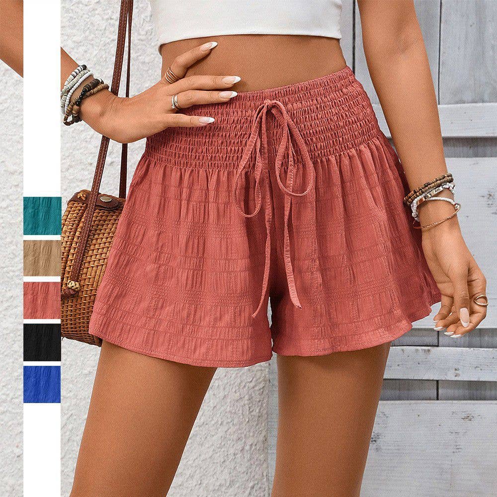 Terra Cotta/ Khaki High Waist Ruffle Flair Shorts- 115029