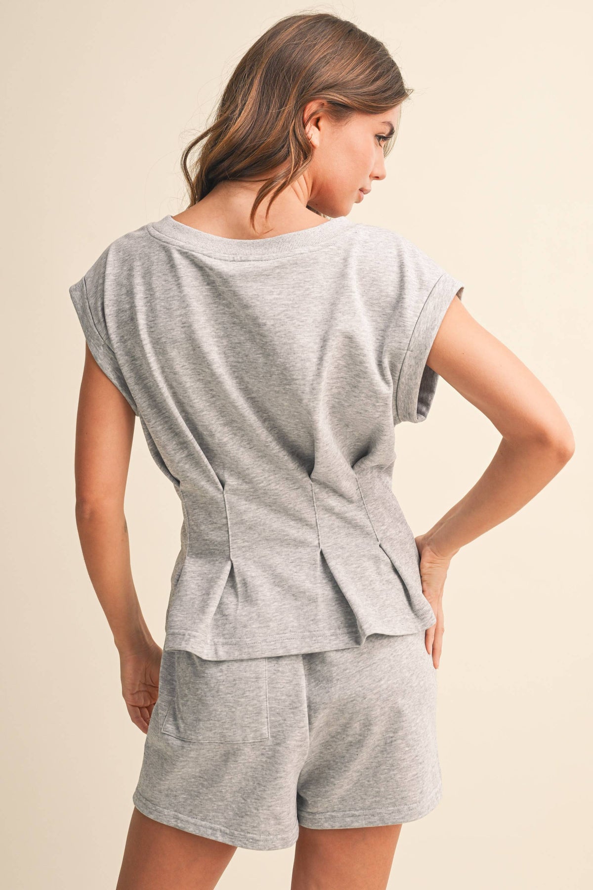 Heather Gray French Terry Pleated Top-146391