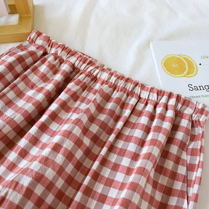Red Gingham Boxer Style Shorts-113369