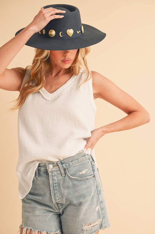 White Nasia Cotton Gauze Tank