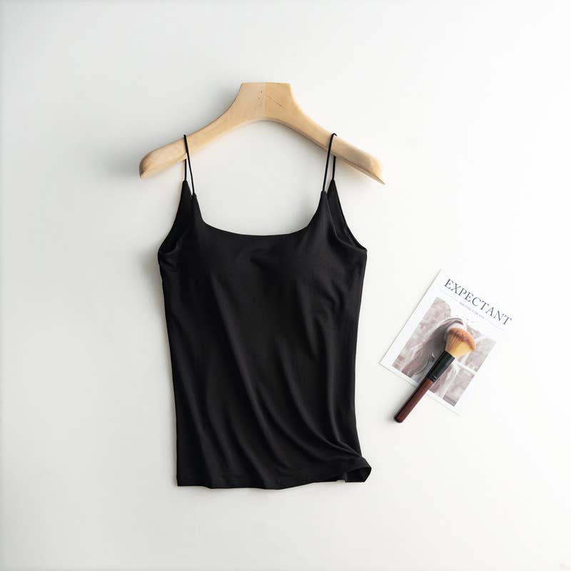 Black Camisole Daily Basic Shelf Bra Tank- 180429